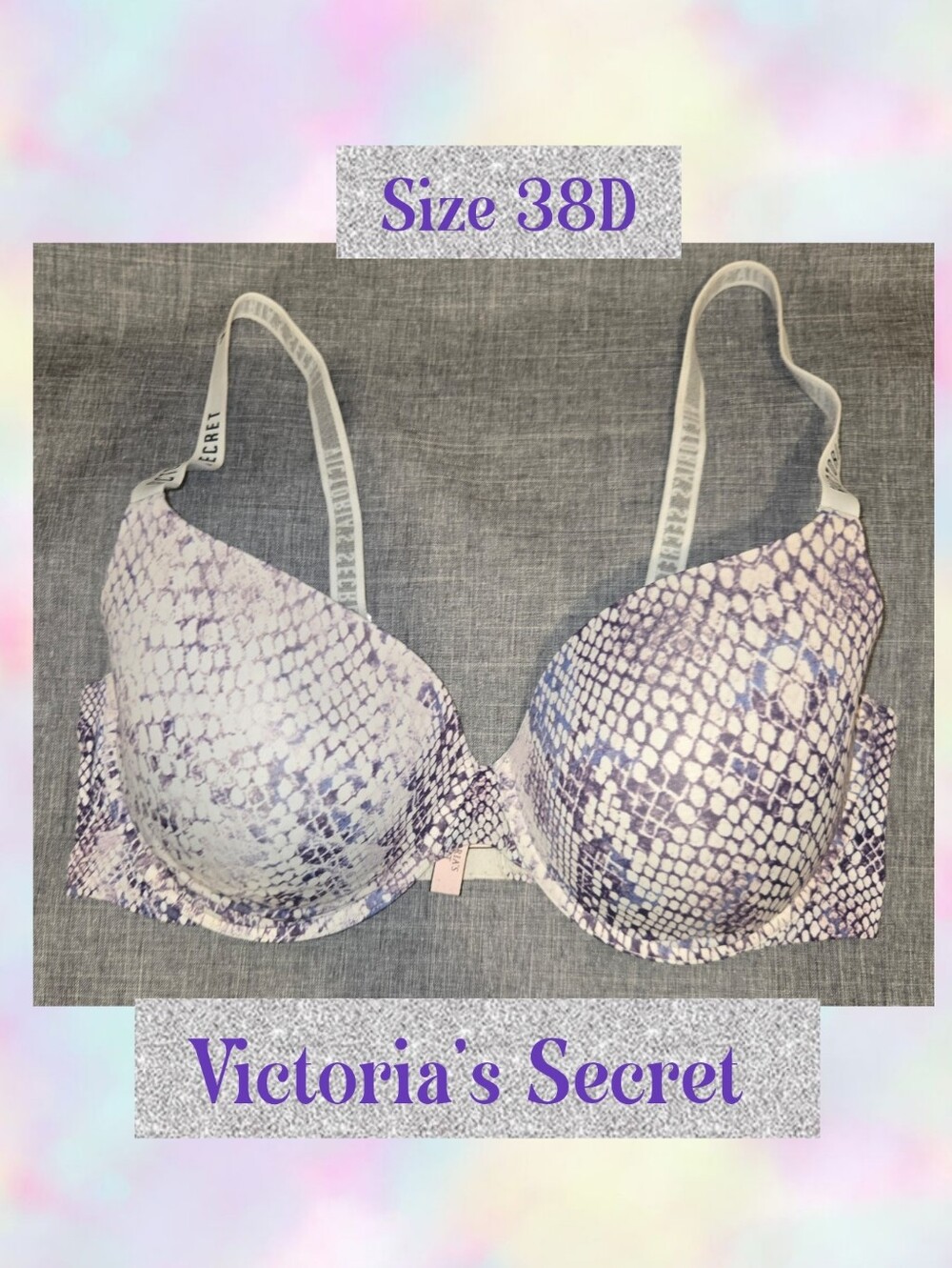 Victoria's Secret Purple Snake Print Bra Sz 38D